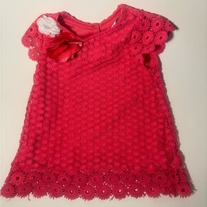Rare Editions Coral Lace Flower Trim Dress